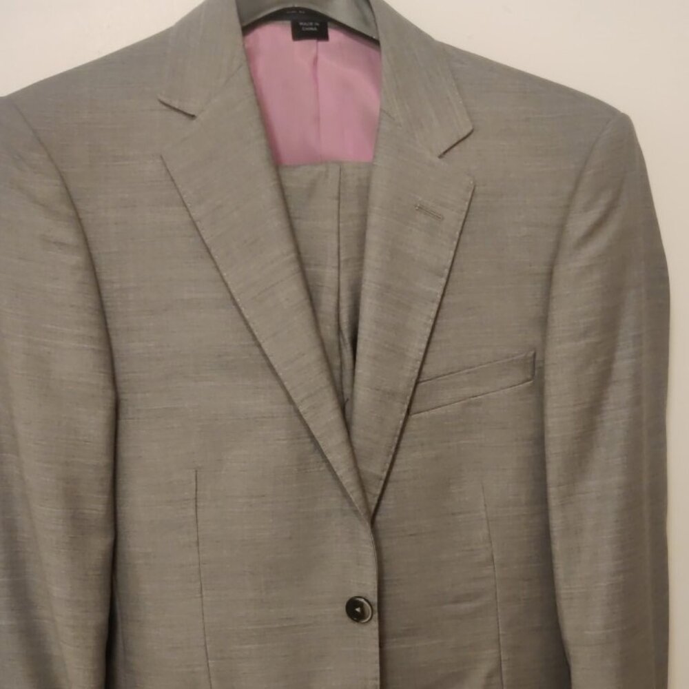 Zanetti light solid grey suit 38s 32w 100% wool slim skinny fit unworn tailored